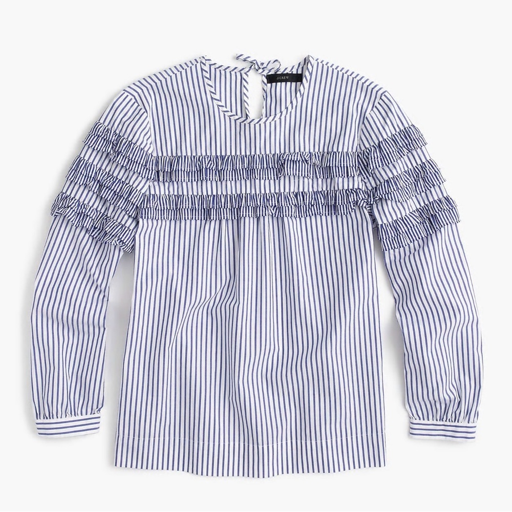 J.Crew tiered mixed stripe ruffle top EUC